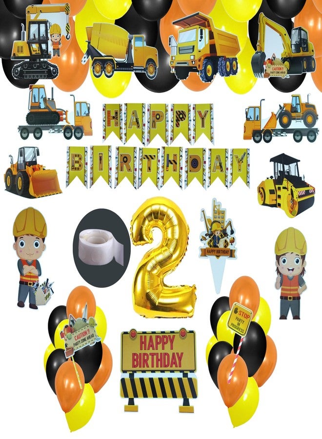 FI - FLICK IN 57 pcs Construction Theme Happy Birthday Decoration for Kids JCB Decorations Item for 2nd Birthday Party with Vehicle Truck Cutout , Banner Balloons (Pack of 57 , Multicolor) - Image 1